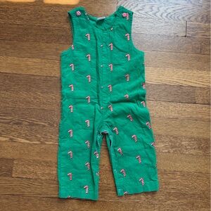 Stitchy Fish Green Candy Cane Print Overalls